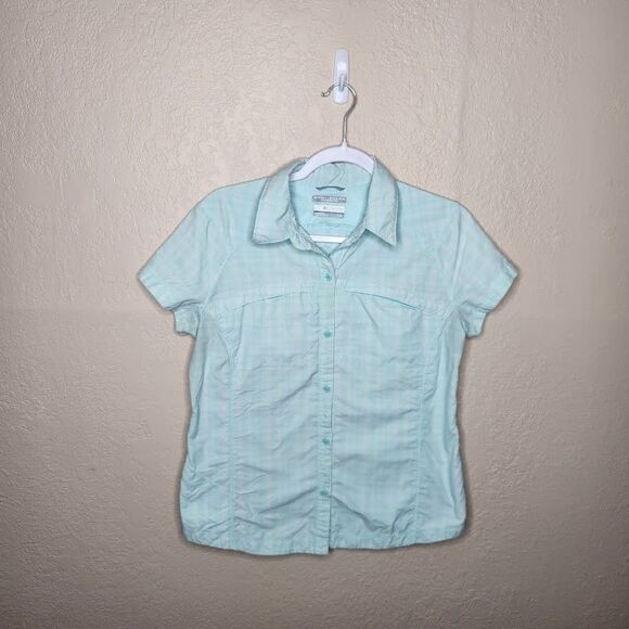 Columbia Women's Silver Ridge Short Sleeve Shirt Large Blue Plaid Omni Shade - Picture 1 of 8